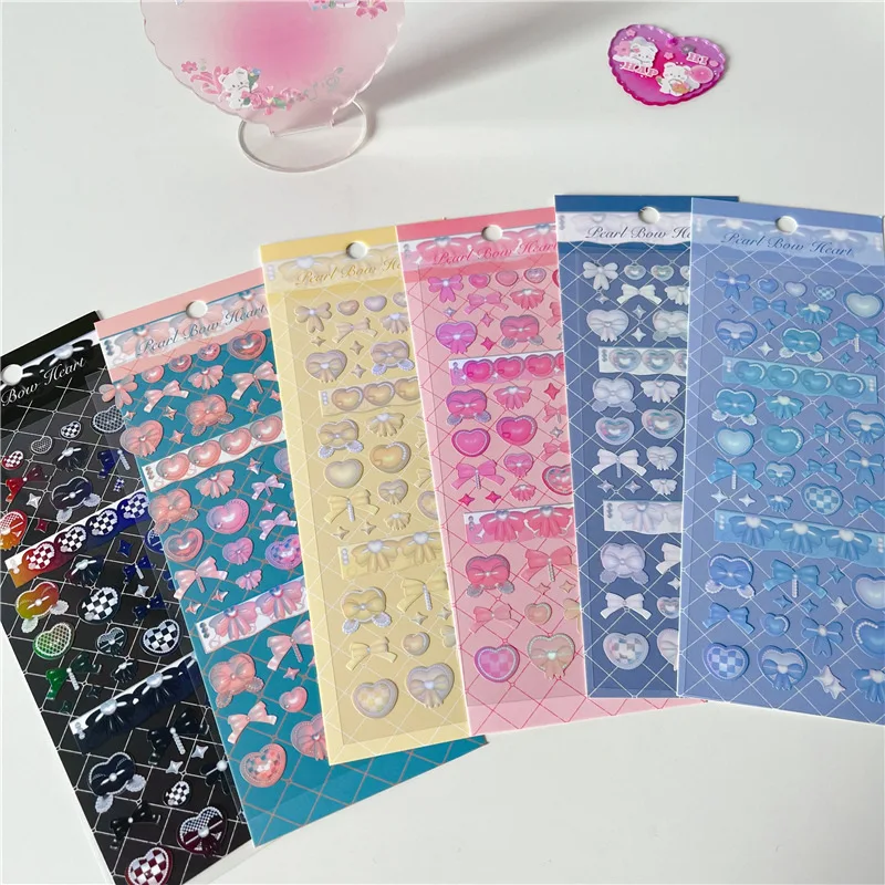 ShuuO 1set /6Pcs Korean Laser Card Stickers Scrapbooking Material Stickers Kpop Stationery Stickers DIY Card Cover Holder Decor