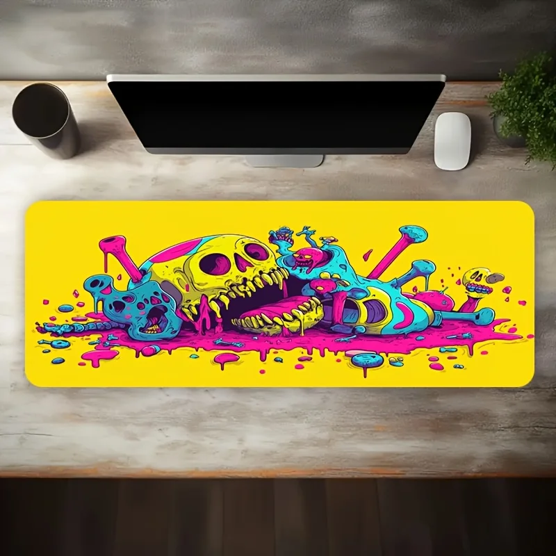 Iron Decor Oversized Gaming Mouse Pad Skull Fluid Print Non Slip Washable Stain Resistant Large Desk Mat For Office Computer Esp