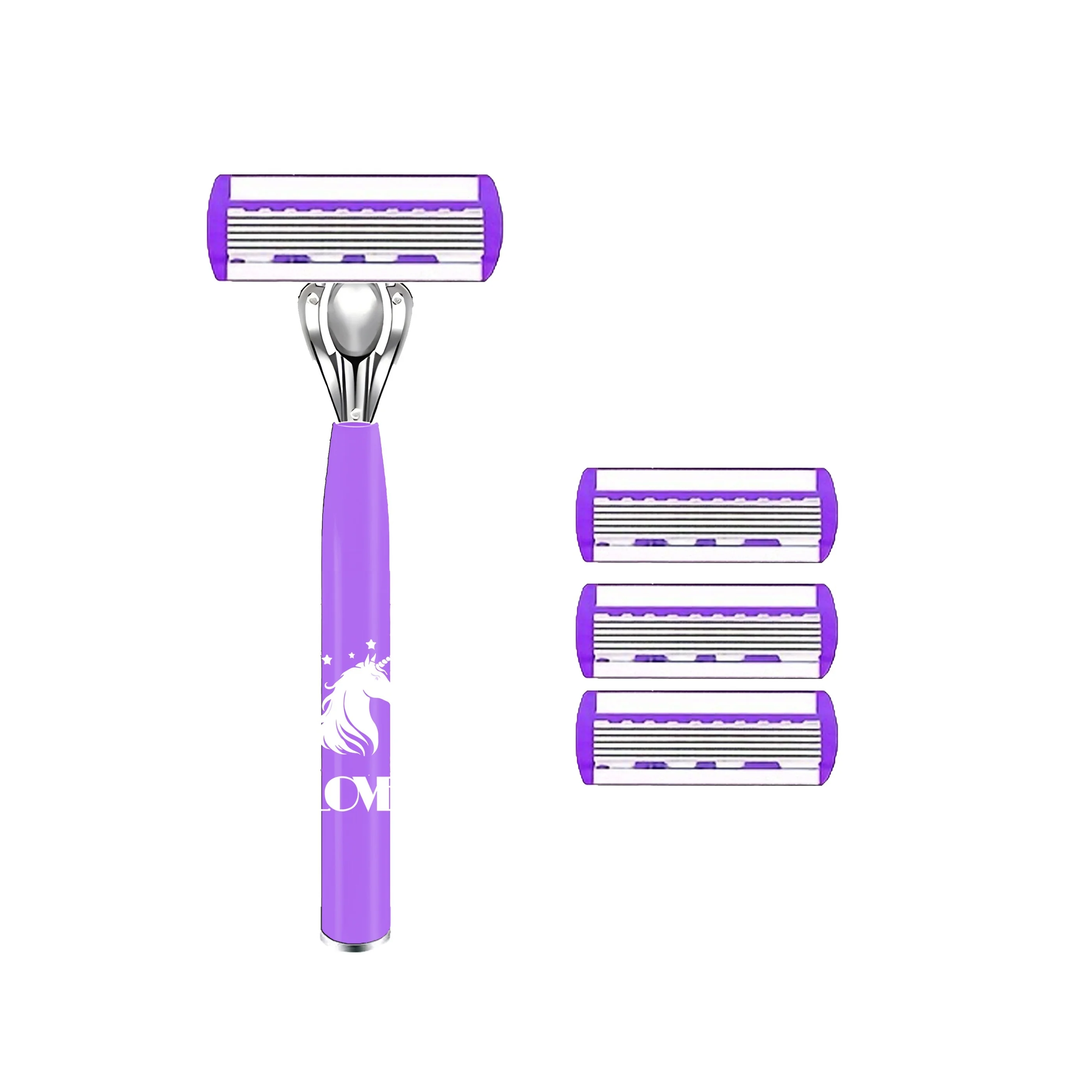 1 mango + 12 cuchillas/maquinilla de afeitar de seguridad Manual para mujer, cuchillas de afeitar de depilación de acero inoxidable de 6 capas, cabezal de afeitadora reemplazable