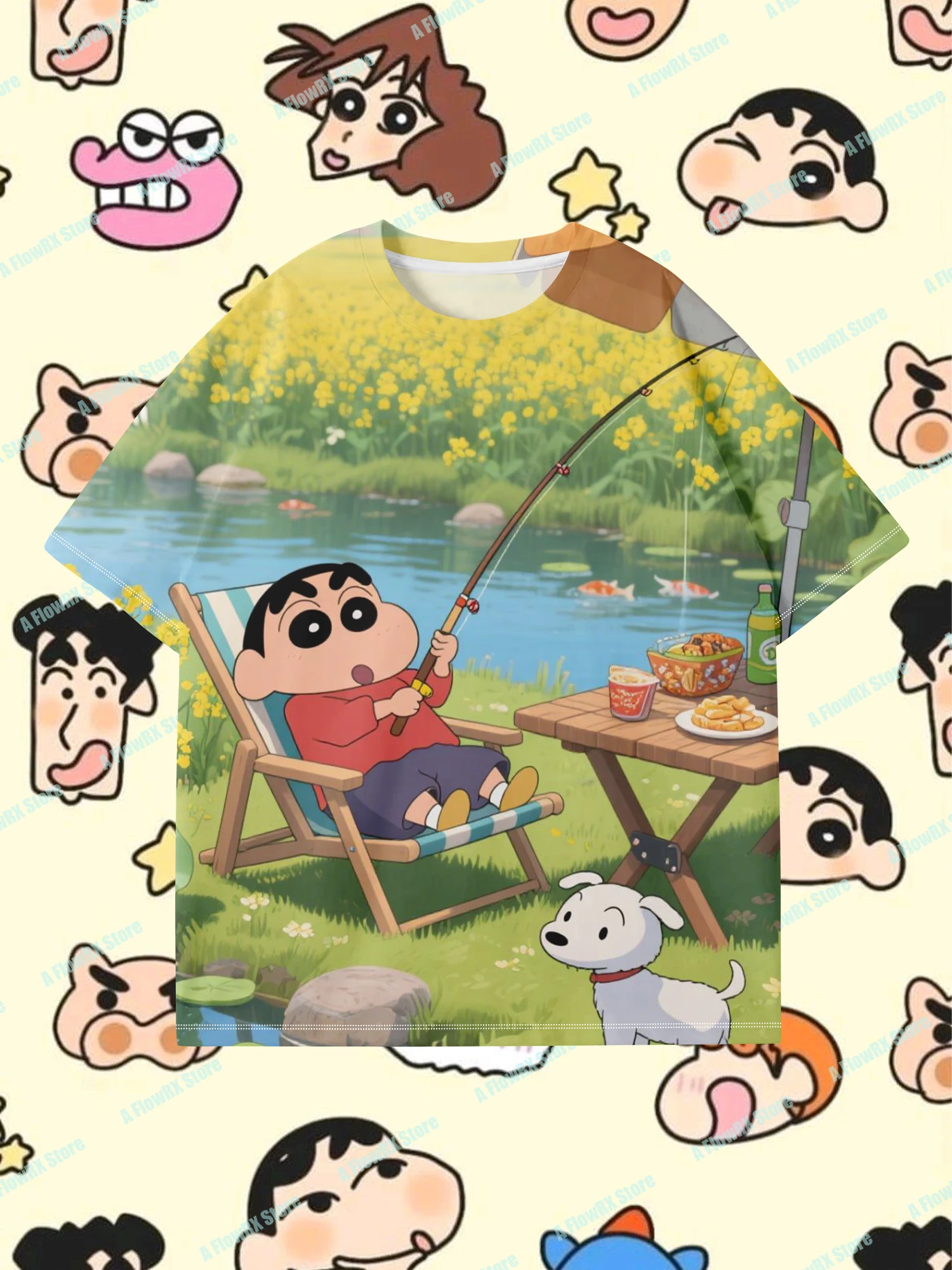 تي شيرت Crayon Shin Chan مطبوع ثلاثي الأبعاد مثالي للاستخدام الخارجي غير الرسمي مناسب للرجال والنساء والكبار والأطفال مريح للتنفس