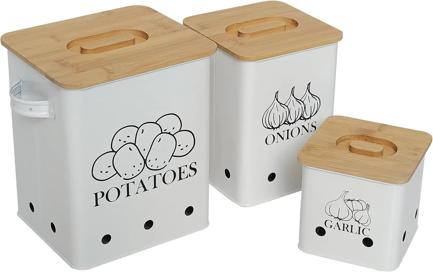 

Kitchen Canisters Set, Storage Bin for Potato Onion & Garlic, 3 Pack Set Countertop Pots Containers with Wooden Lid - Po