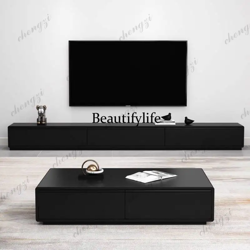 Mueble de TV Extensible Italiano PPP, Diseño Clásico en Negro Natural, Mueble para TV de Interior, Ahorro de Espacio, Mueble Televisor Largo