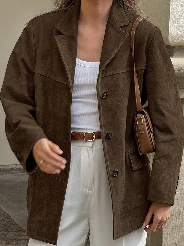 

Осеннее повседневное длинное пальто свободного кроя с воротником на пуговицах Све, женское модное однотонное маленькое шерстяное пальто