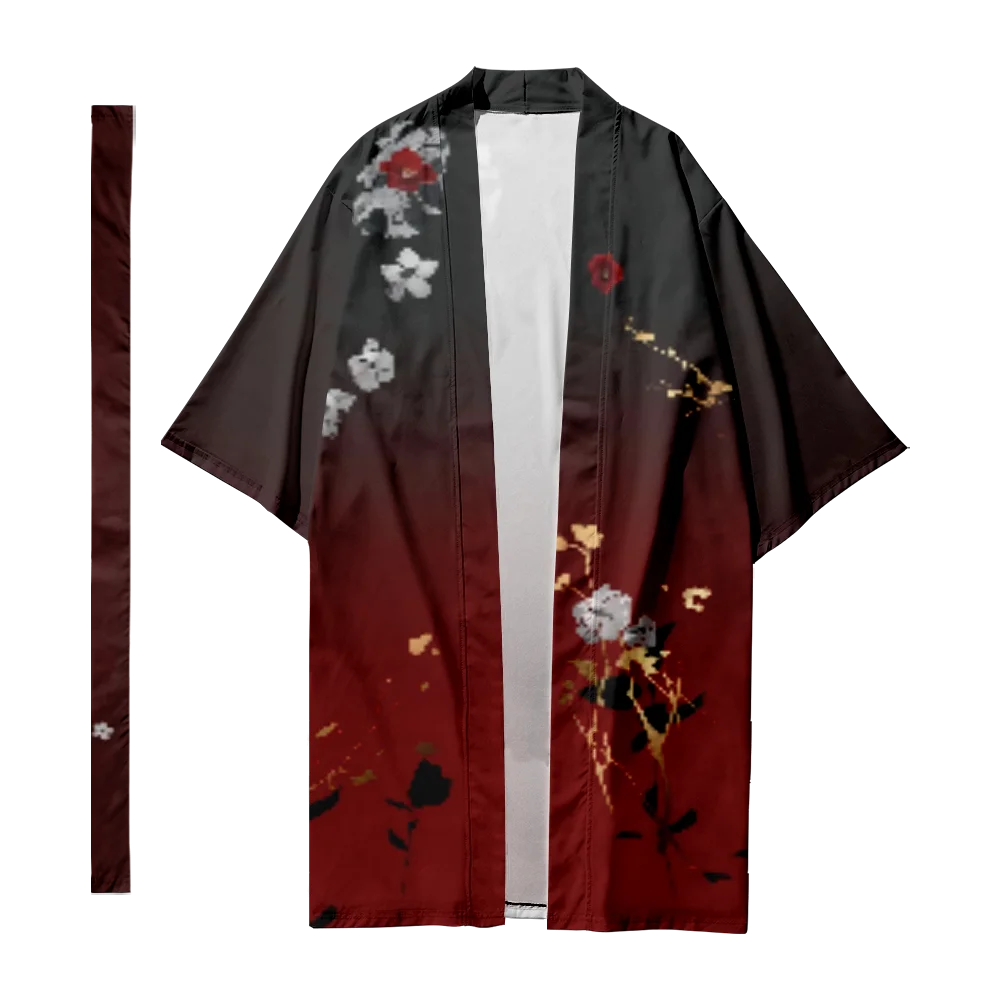 

Men's Japanese Long Kimono Women Retro Floral Print Cardigan Fashion Stylish Samurai Kimono Oversize Shirt Yukata Jacket Haori