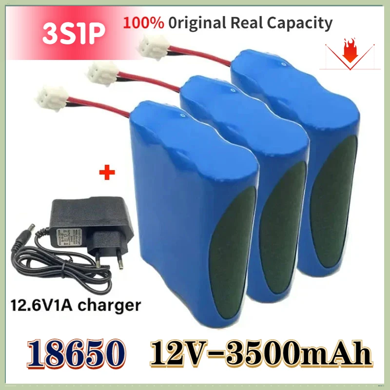 18650 Battery 12.6V/11.1V 3500mAh 12V 3S1P Lithium-ion Battery Pack W/ BMS for Backup Power Ups CCTV Camerar Speaker Bluetooth