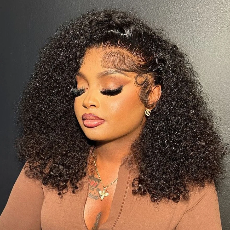 Deep Wave Short Curly Bob Wig 13x4 Lace Front Remy Human Hair Wigs 4x4 Lace Closure Wig 250% Density Brazilian Virgin Human Hair
