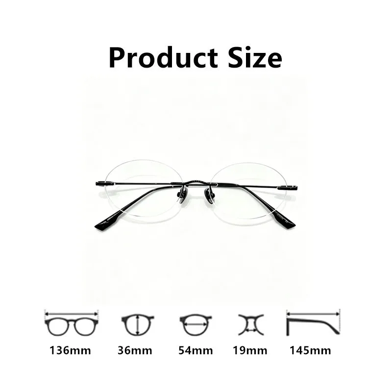 Bookworm oval rimless glasses for women, fashionable, ultra light, pure titanium anti blue light myopia glasses frame