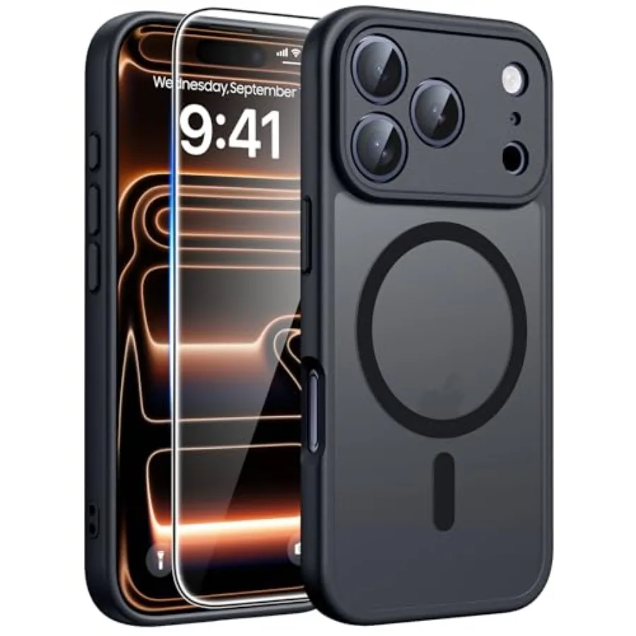 

one 17 Pro Max Case: [Compate wit Magsafe] Tranucent Matte Cases wit [Full Camera Protection] [Screen Protec] Military e Sockpr