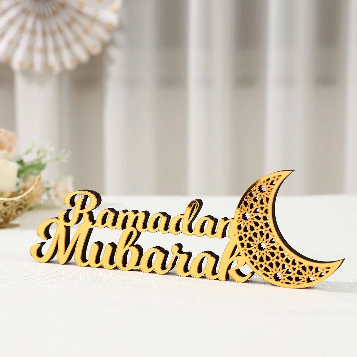 Ramadan Kareem Golden Acrylic Ornament 2025 Eid Mubarak Ramadan Decoration for Home Islamic Muslim Party Decor Eid Al Adha Gift