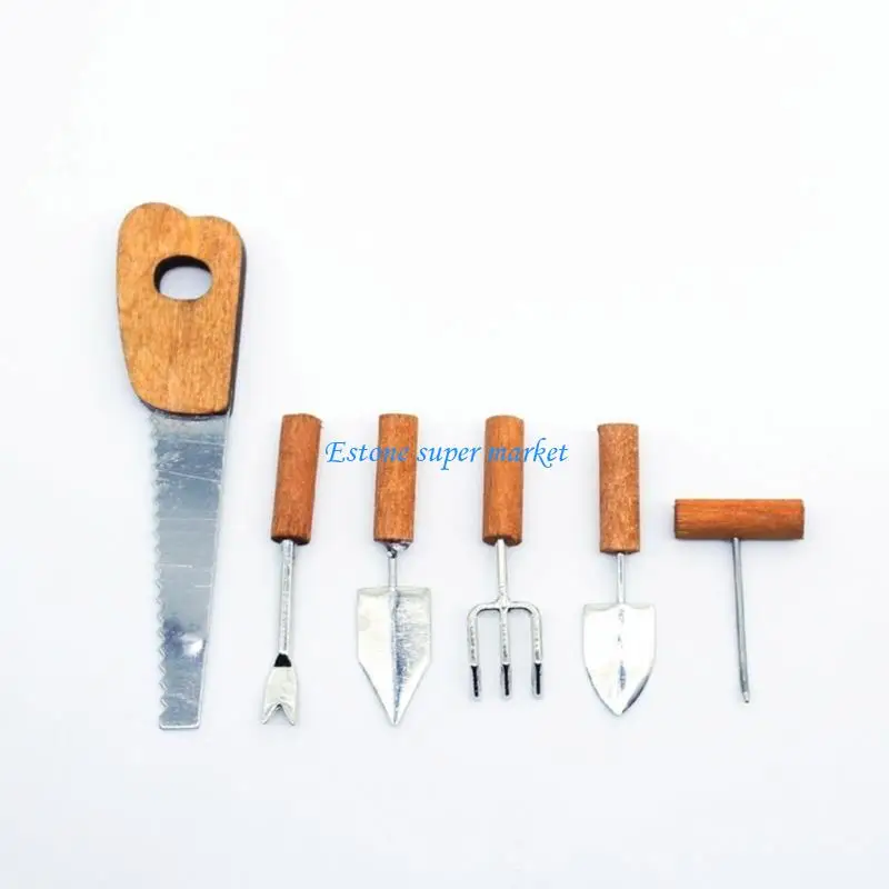 

090B 6PCS Miniature Farm Tool Set for Dollhouses 1/12 Gardening Tool for Children RolePlaying Game Model Project Scene Decors