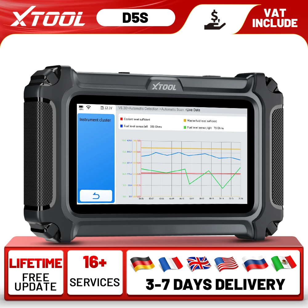 XTOOL D5S Car OBD2 Scanner Diagnostic Tool for Engine Transmission ABS SRS Diagnosis with 16+ Resets Lifetime Free Updates