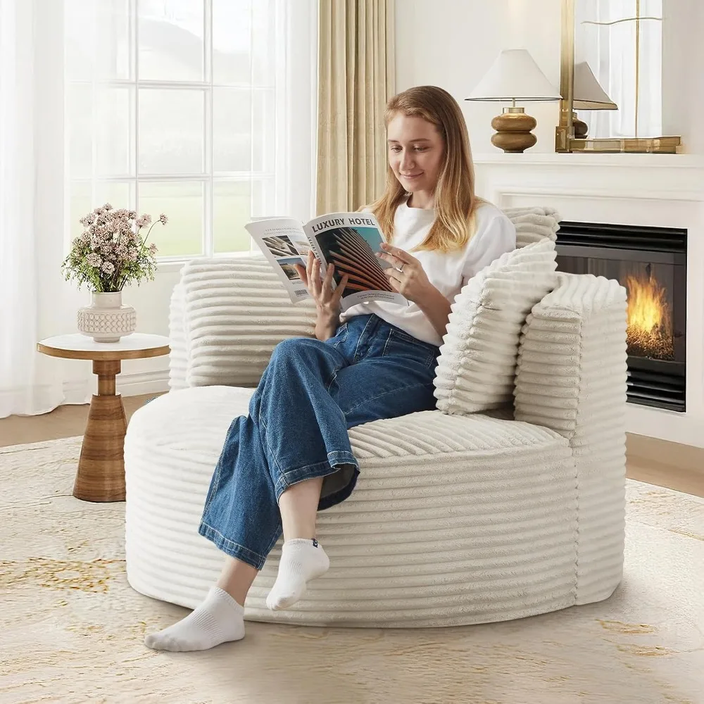 كرسي صالة دائري كبير الحجم بقدرة 48 وات، أريكة سحابة قطيفة سروال قصير، كيس فول دائري مملوء بالرغوة مع وسادة