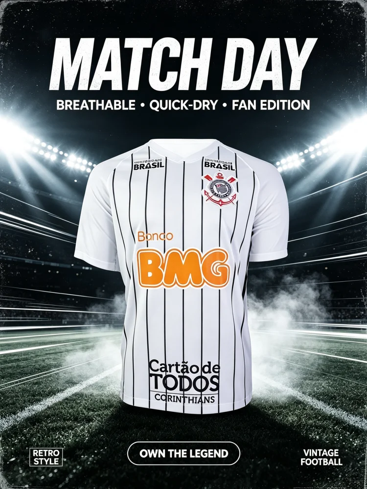 Timão-Stil Spezial-Fußballtrikot V-Ausschnitt 3D-Druck Kurzarm Brasilien Corinthians City Fan Sport Fußballshirt Familien-Kinder-T-Shirts – Detail 3