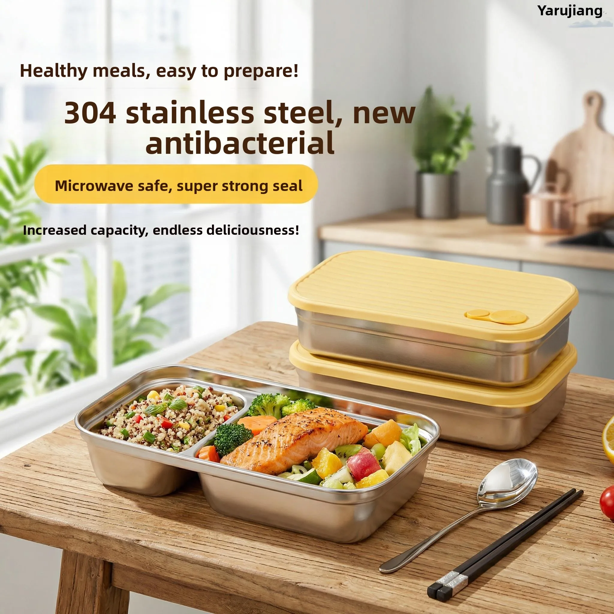 

Portable Insulated Lunch Box 304 Stainless Steel with Cover Bento Box High School Student Convenient Carry Meal Divided Lunch...