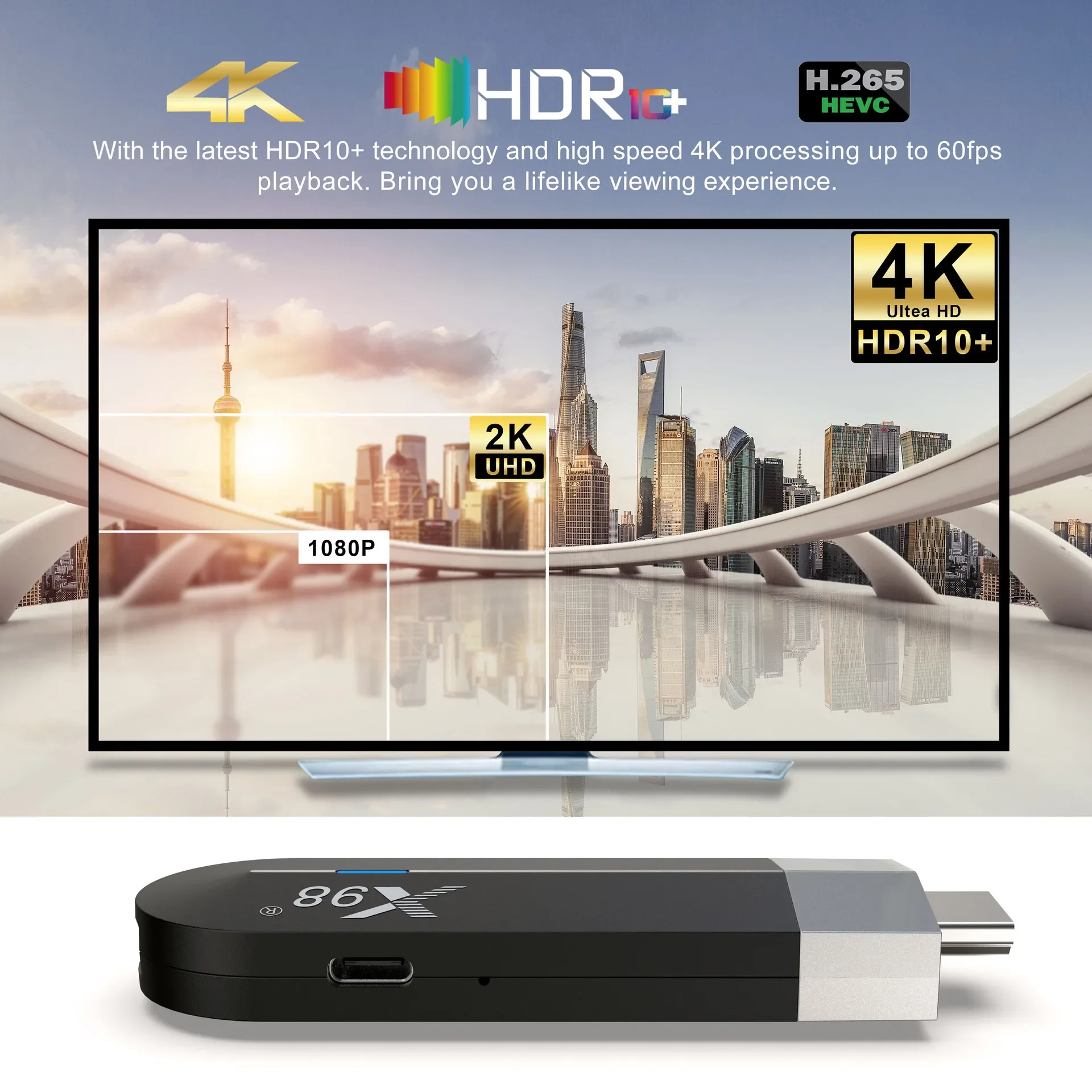 X98 S500 4K TV Stick Android 11 Set Top Box Amlogic S905Y4 Quad Core 60fps 2.4G/5G Wifi BT Dongle 4G 32G AV1 HD Media Player