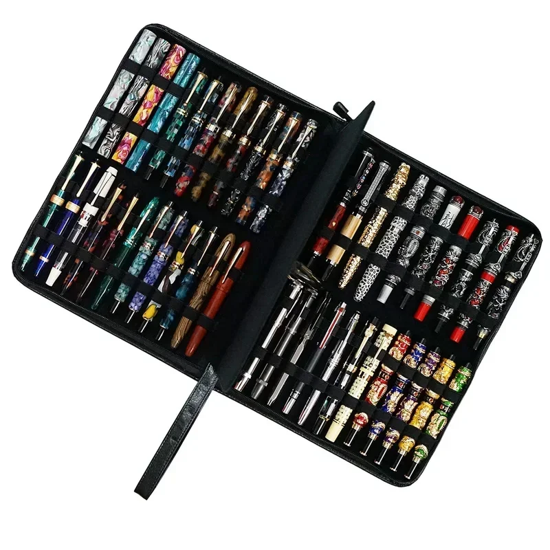 

New 46 Slots Real Leather Fountain Pen Case Rollerball Pen Pouch Cowhide Holder Pencil Bag Fit In Various Sizes