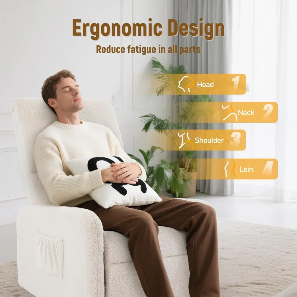 كرسي هزاز طائرة شراعية دوارة للحضانة مع جيوب جانبية ومقعد مبطن عميق وقاعدة فولاذية #4