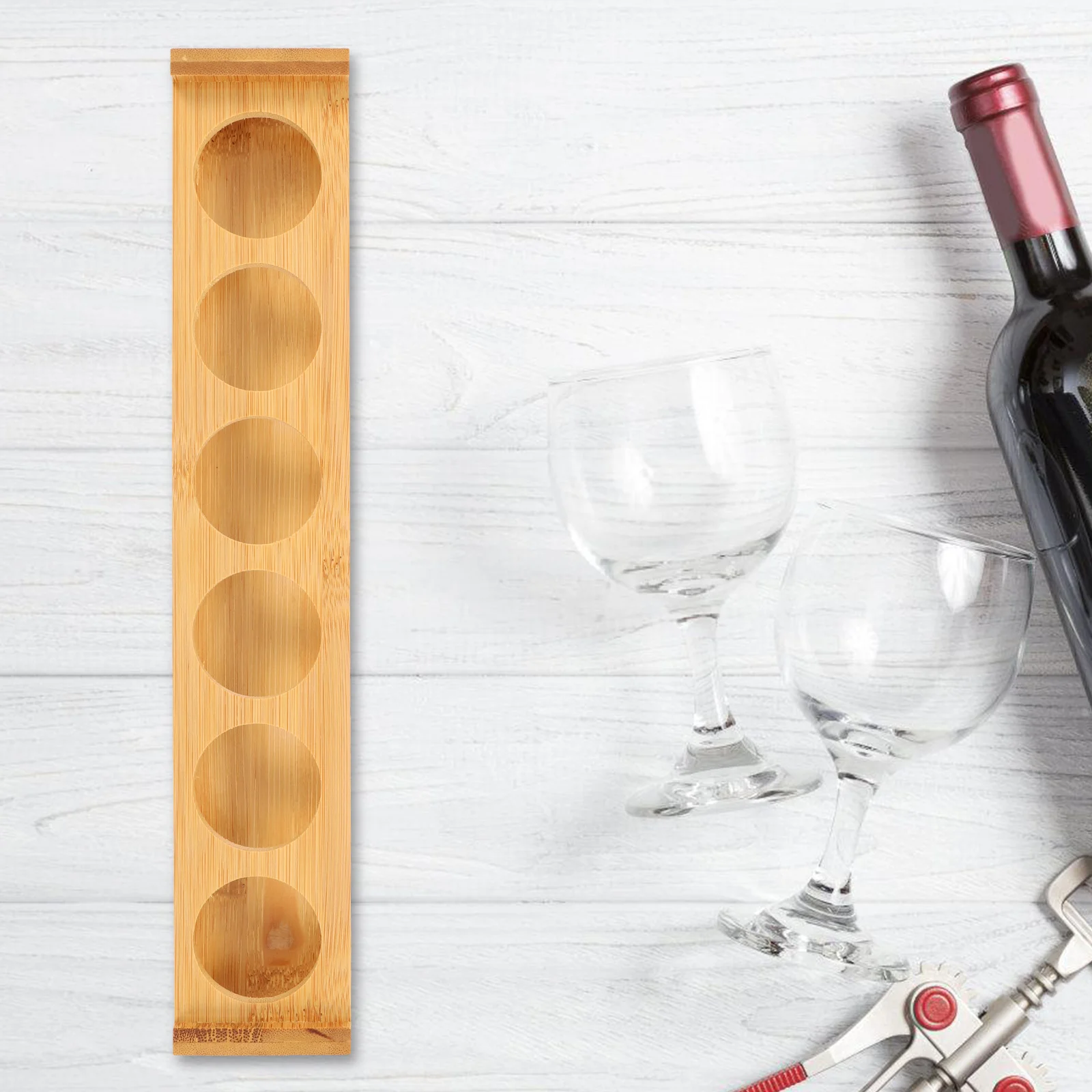 

6 Holes Sturdy Safe Storage Cocktail Cup Holder Rack Home Red Rack Beer Cup Storage Display Bamboo