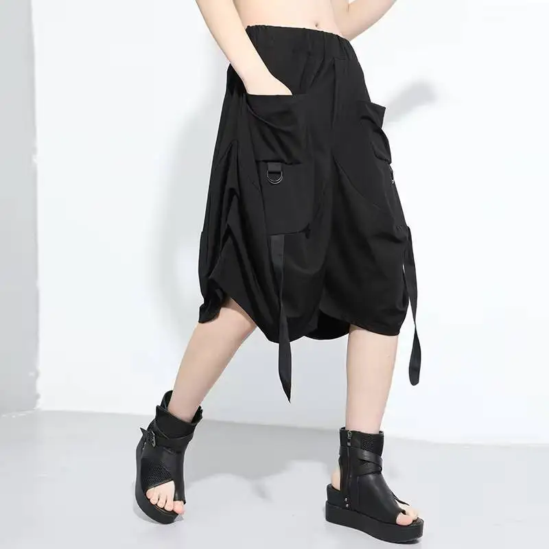 

Ladies Shorts Summer New Classic Dark Personality Stitching Webbing Big Pocket Hip Hop Street Size Five Minutes Pants