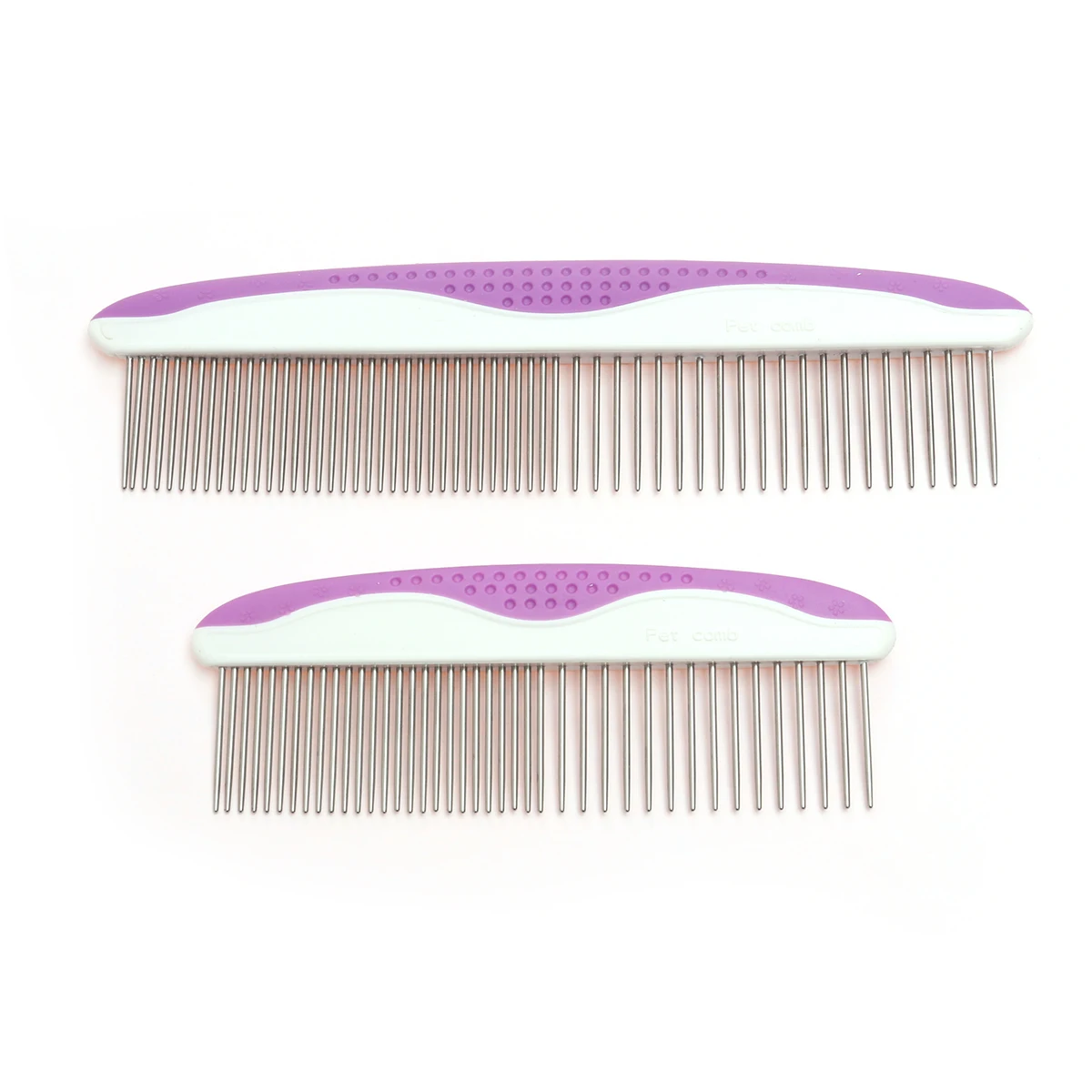 

2 PCS Pet Grooming Combs Stainles Steel Round Head Pet Comb Single Row With Nonslip Grip Size S And Size L (Purple)