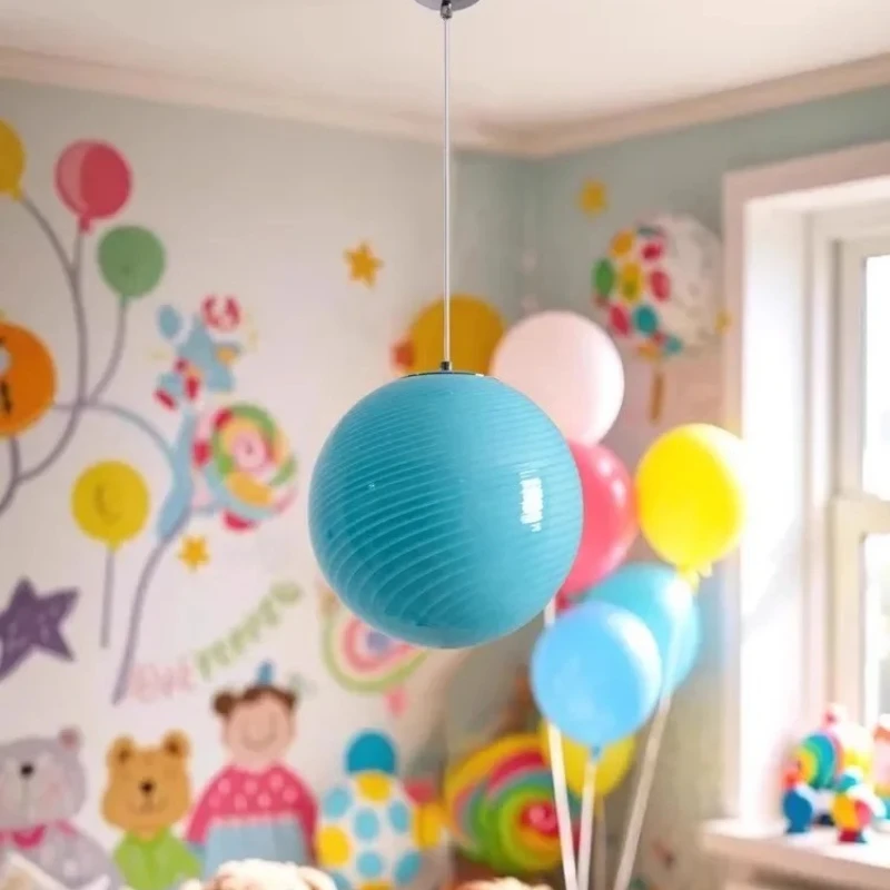 

2026 for Glass Lollipop Ball Pendant Light LED Children Room Cafe Macaron Pink Blue Beige Hanging Lamp Home Bedroom Lighting