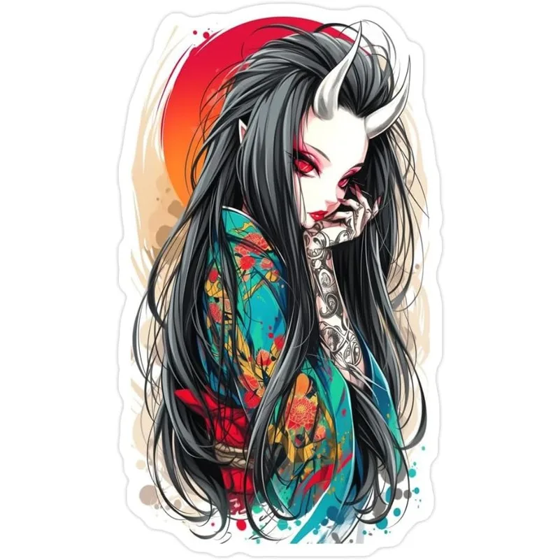 Japanese Demon Girl Art Vinyl Sticker, Waterproof Decal For Car Window Laptop Luggage Decor