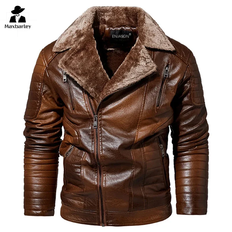 Moda masculina jaqueta de couro outono motocicleta fino casaco de lã dos homens inverno ao ar livre casual motor motociclista jaqueta de couro do plutônio