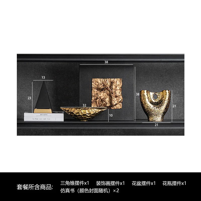 Goldene geometrische Kunstwerke Ornament Wohnzimmer Weinschrank Modell Zimmer offene Gitterdekoration
