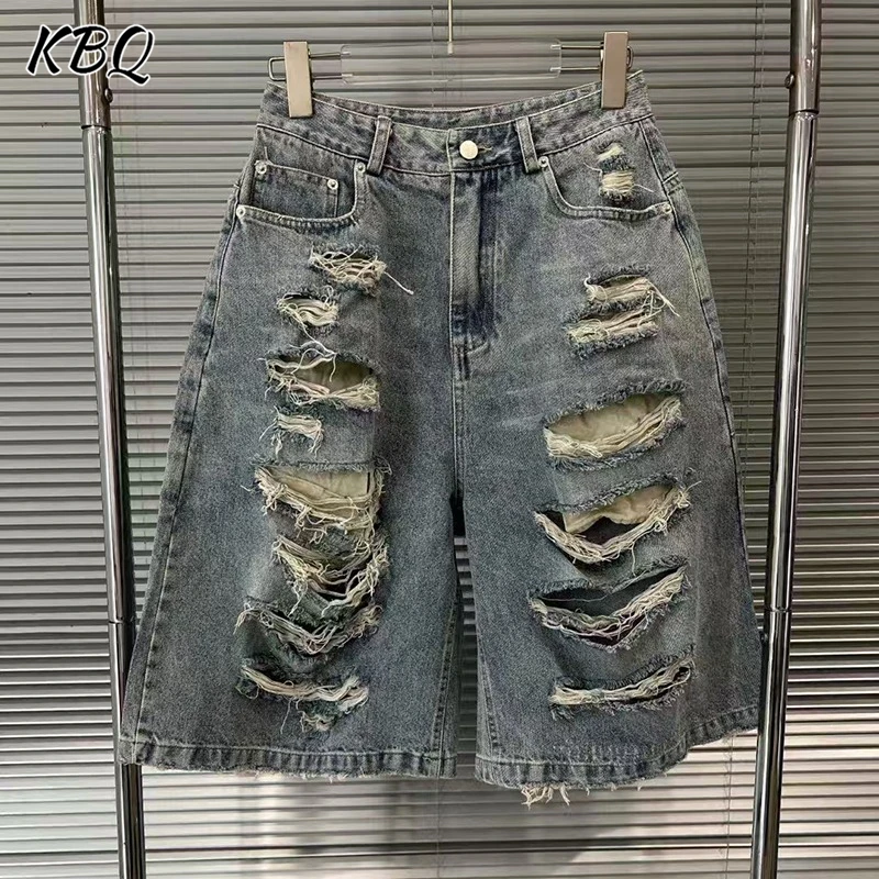 

KBQ Temperament Loose Summer Denim Shorts For Women High Waist Spliced Pocket Designer Daily Commute Jeans Female Fashion New