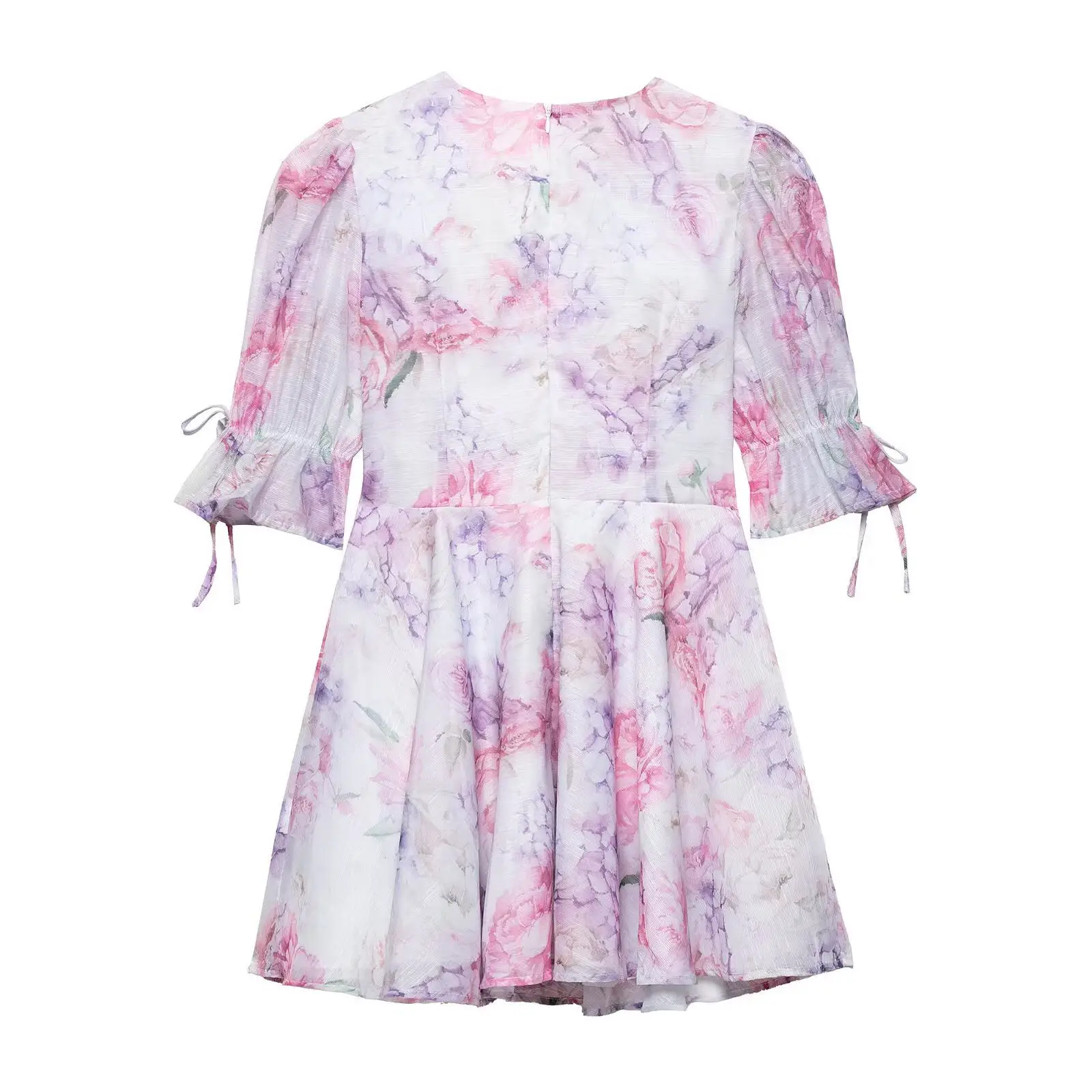 JNLEAOG Autumn New Faionable Floral Print Chiffon Women's Dr Ele Waist-Cinched ort Sve V-Ne Casual Sle