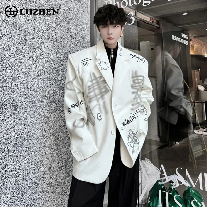 LUZHEN Letter Geometric Pattern Suit Jacket Personalized Scrawl Design Original Street Coats Trendy Men\'s Blazers Autumn LZ4932