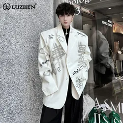 LUZHEN Letter Geometric Pattern Suit Jacket Personalized Scrawl Design Original Street Coats Trendy Men's Blazers Autumn LZ4932