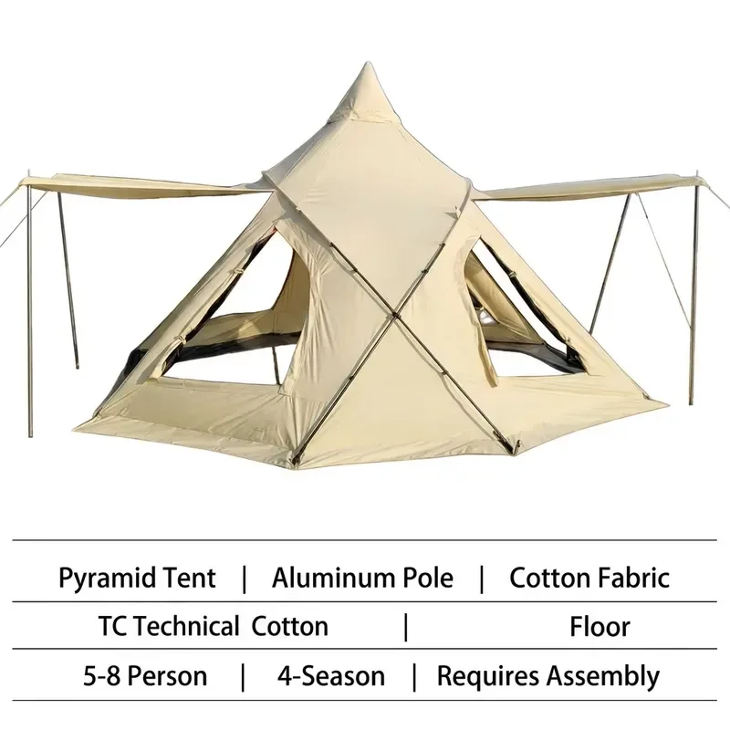 Outdoor Camping Tent Canopy Two-in-One Large Space Portable Foldable Pyramid Full Set Equipment 2000-3000mm Waterproof Cotton