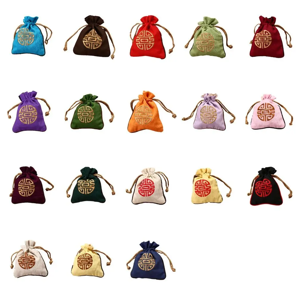 Canvas Embroidery Drawstring Bag Chinese Style Pure Color Coin Purse Wallet Makeup Lipstick Bag Candy Bag Small Linen Handbag