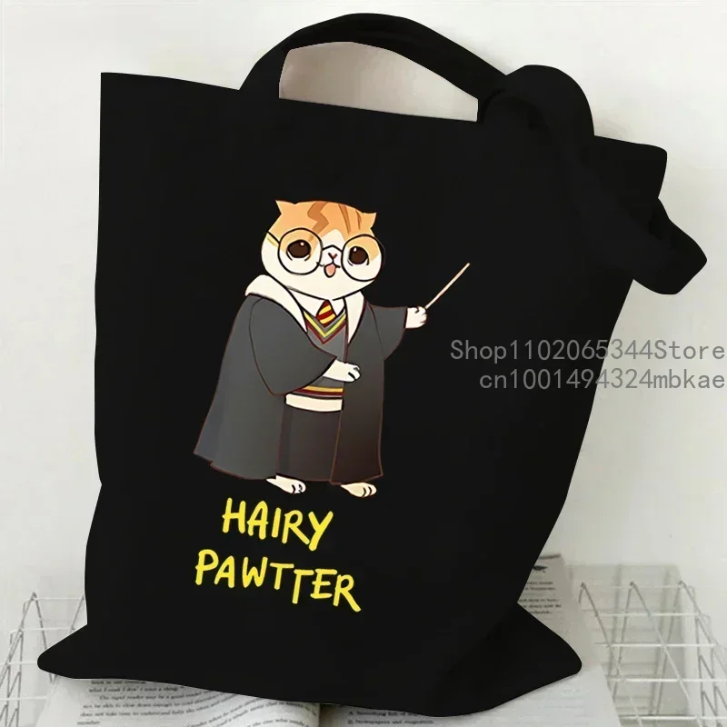 Canvas Tote Bag for Women Potter Cats Handbag Harajuku Animal Shopper Bags Cartoon Cat Aesthetic Tote Bag Female Shoulder Bag