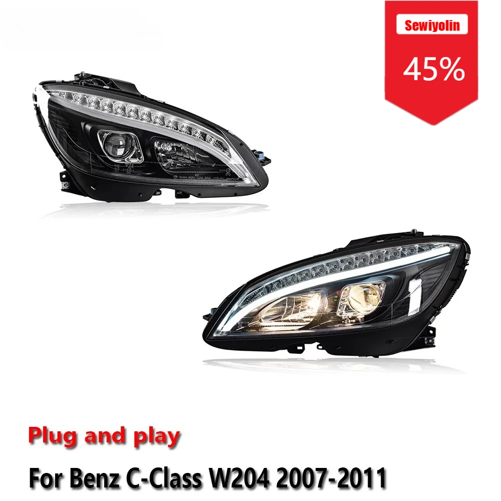 

Sewiyolin Car LED Headlight Assemblies For Benz C-Class W204 2007-2011 Fog DRL Brake Turn Signal Lamp Plug and Play