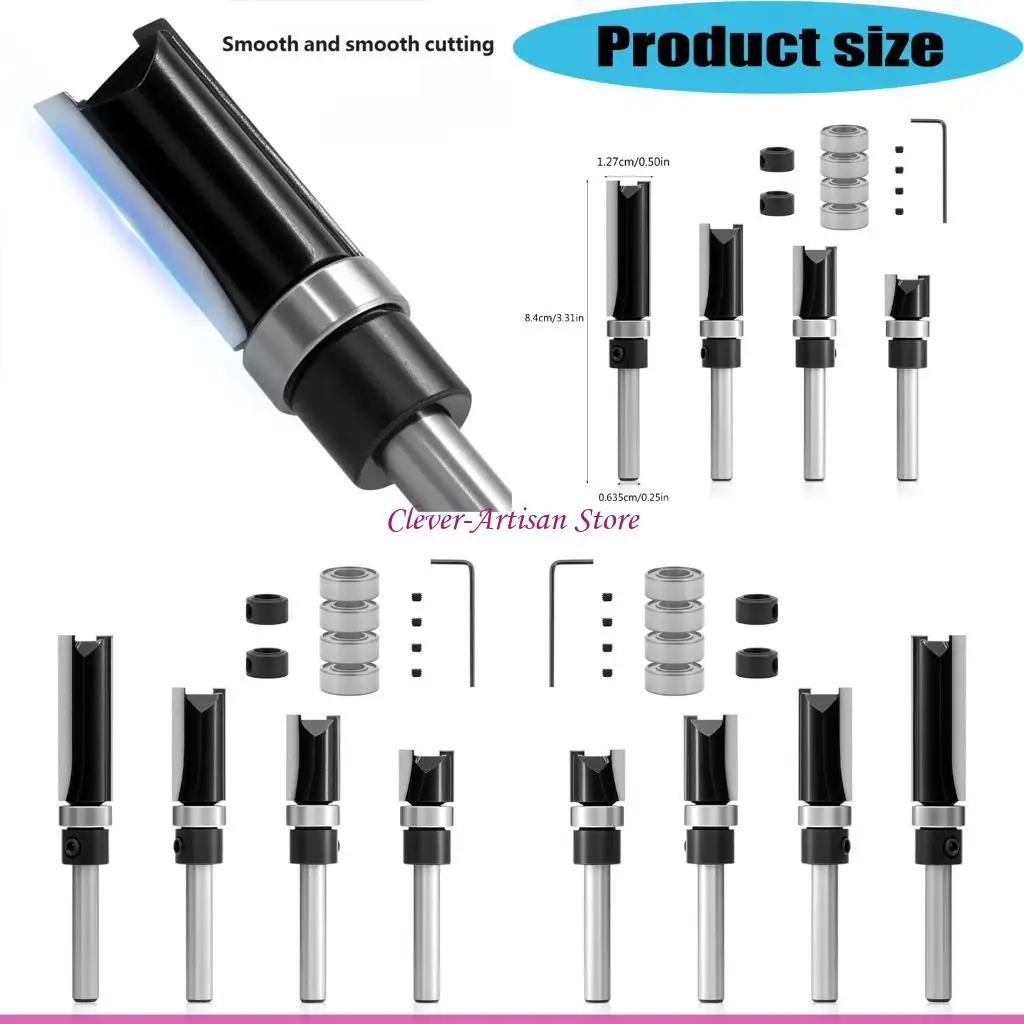 

E06B 10Piece Straight Bearing Router Bit Set 1/4Inch Shank for Woodworking Task