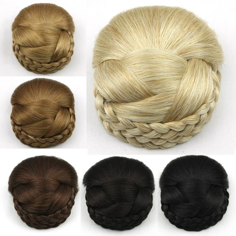 Braided Clip In Hair Bun Hair Chignon Hairpiece,Donut Roller Bun Hairpiece