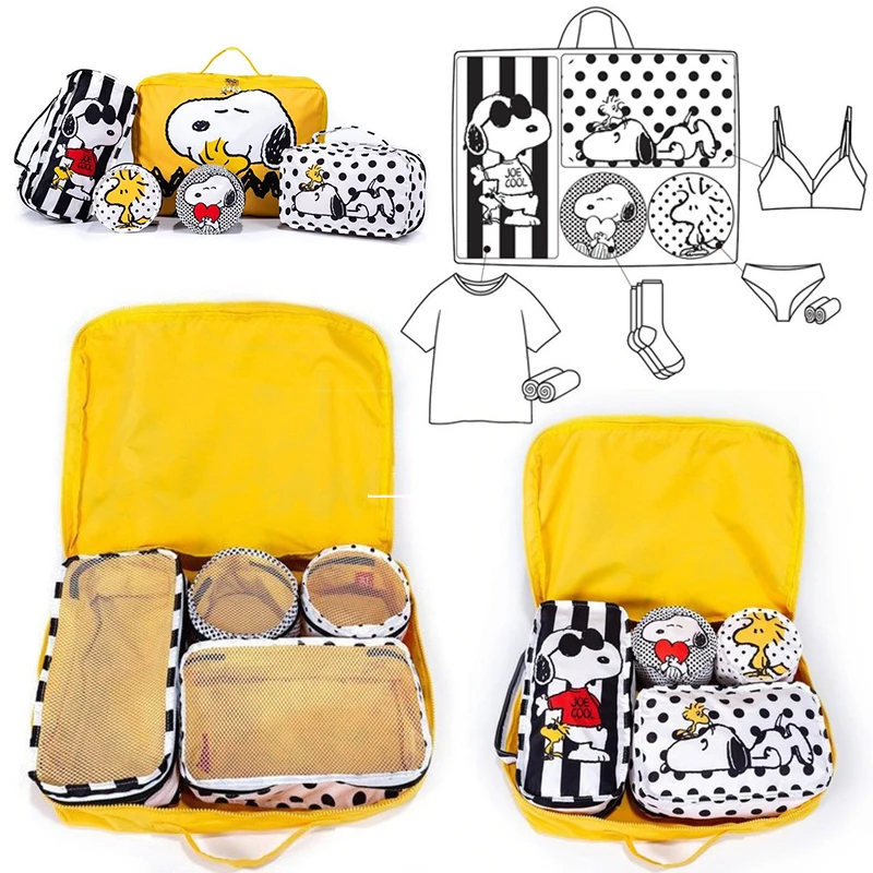 5pcs Snoopy Travel Storage Bag Anime Women Luggage Clothing Underwear Storage Bag Large Capacity Organizer Bags Toiletry Case