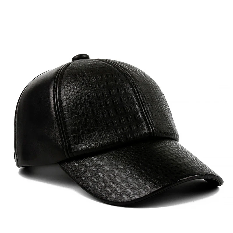 Spring Men High End Casual Leather Baseball Cap Male Outdoor Thin Crocodile Pattern Peaked Hats Hombre Adjustable Trucker Gorra