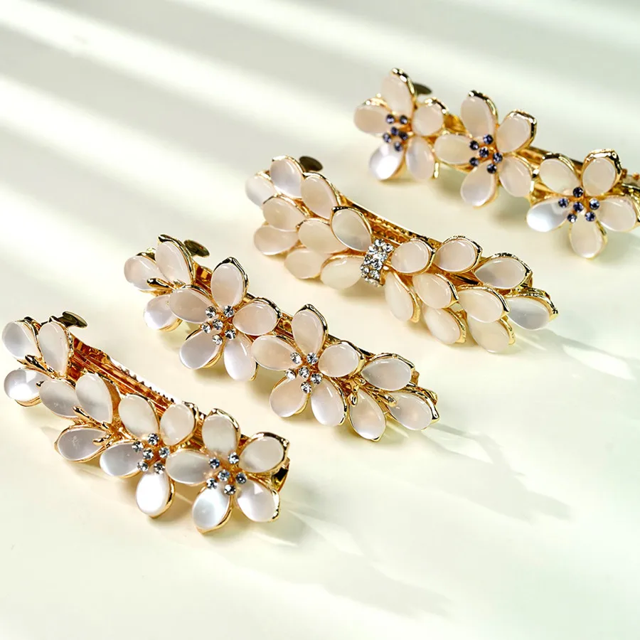 New luxury opal spring clip fashion flower rhinestone zircon hair clip ponytail word clip elegant ladies Korean hair accessories