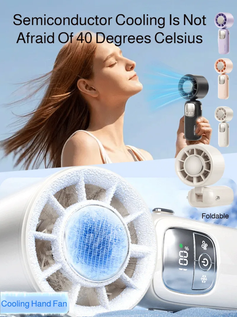 

Ручной портативный складной вентилятор с высокоскоростным охлаждением и цифровым дисплеем, небольшой вентилятор, портативный ручной вентилятор с ледяным компрессом на открытом воздухе