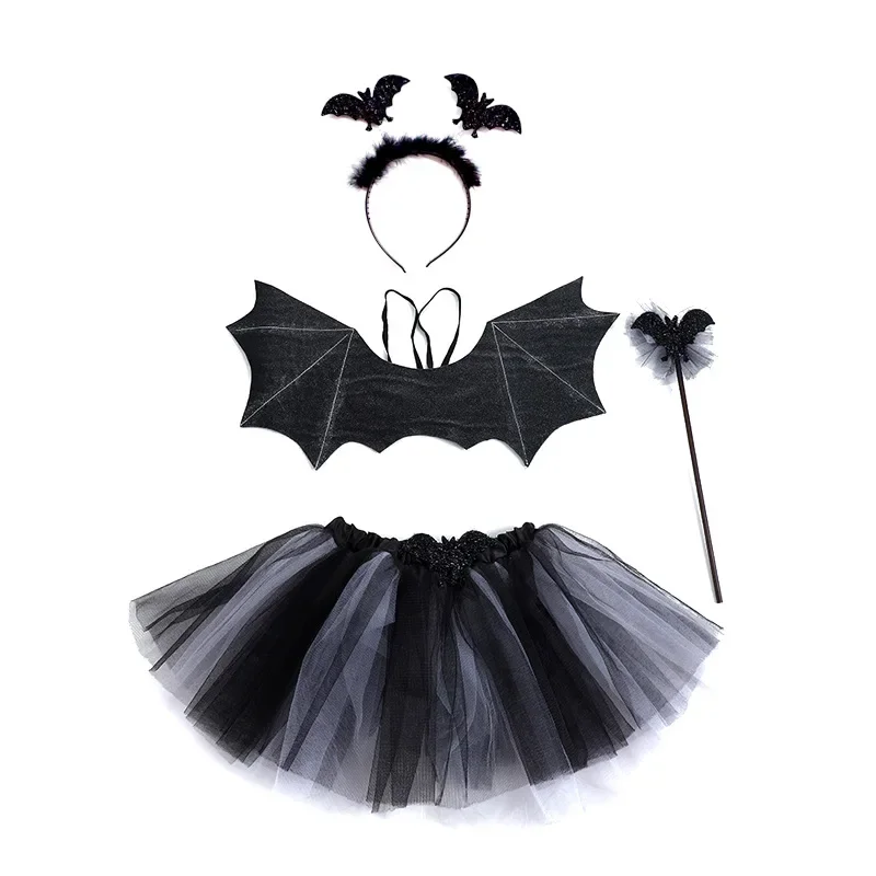 Children Girl Spider Web Tutu Cobweb Skirt Witch Wizard Hat Suit Party Outfits Up Costume Cosplay Halloween for Women Adult