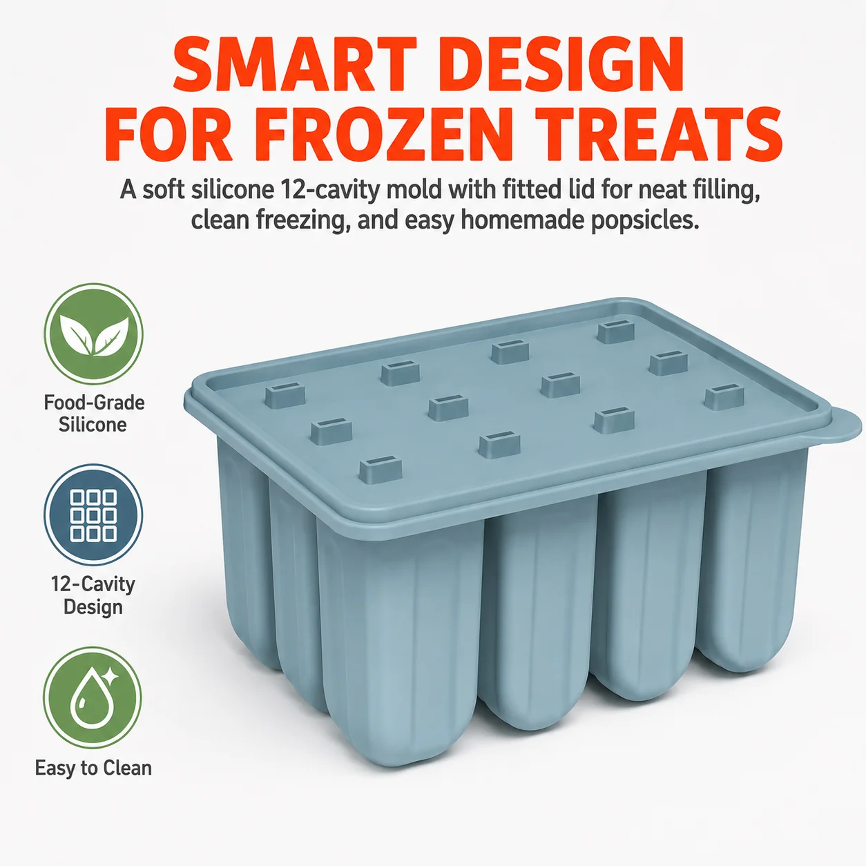 12-Cavity Silicone Popsicles Molds Set with 50 Sticks Homemade Maker Ice Pop Mold Food Grade Cakesicles Mold for Ice Cream