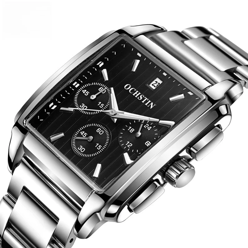 

Personality Rectangular Watch Case Crafty Multi-functional Quartz Watch Rectangular Steel Strap Design Aesthetics Mens Watches