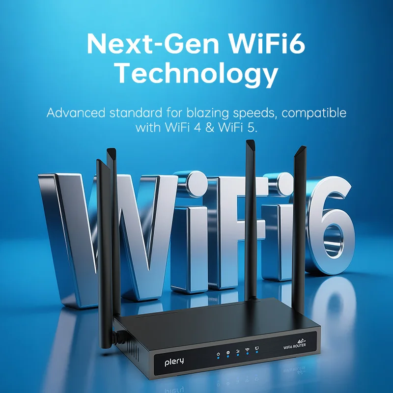 Plery 4G Router CAT4 300Mbps LTE Router WAN/LAN WIFI6 Wireless Router DC Power VPN/Firewall 6*5dBi Antennas Supports 16 Devices