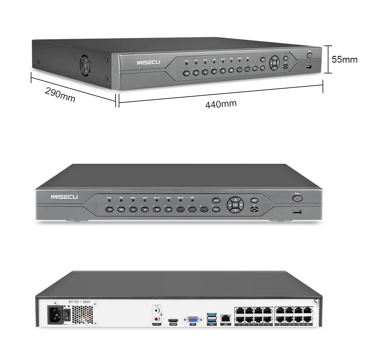MISECU H.265 16CH 4K 4568MP 48V NVR Real XMEYE P2P Network Video for POE Recorder IP Camera CCTV System with 4TB HDD To Max 14TB