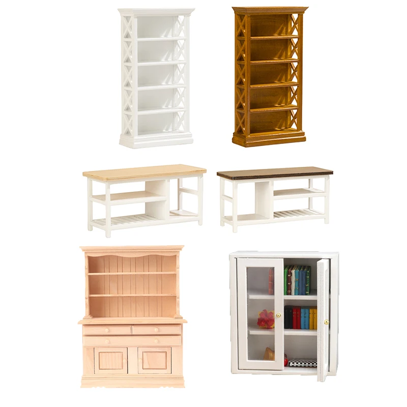 1:12 Dollhouse Miniature Wooden Bookcase Storage Cabinet Dining Table Desk Furniture Home Model Decor Toy Doll House Accessories