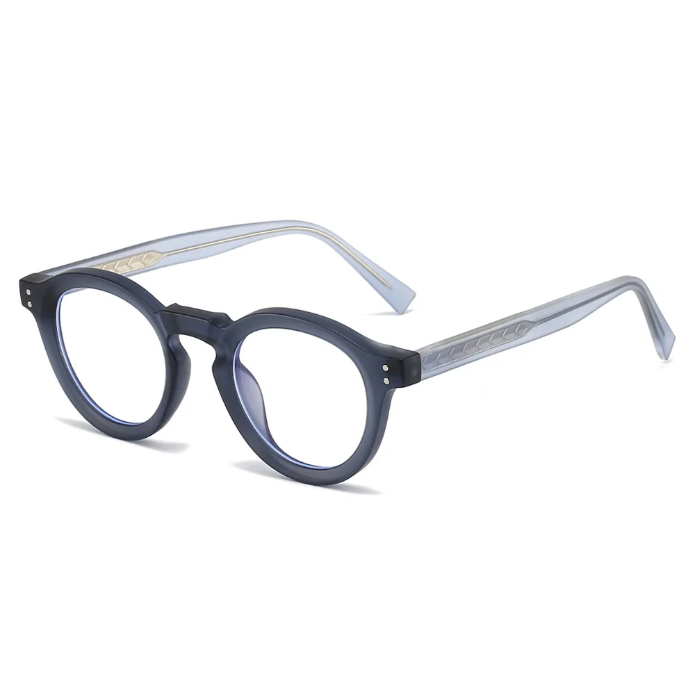 الرجعية موضة نظارات دائرية إطار الرجال TR90 المعادن الأساسية Ins كول مكافحة الضوء الأزرق النظارات البصرية اللون المرقعة النظارات #5