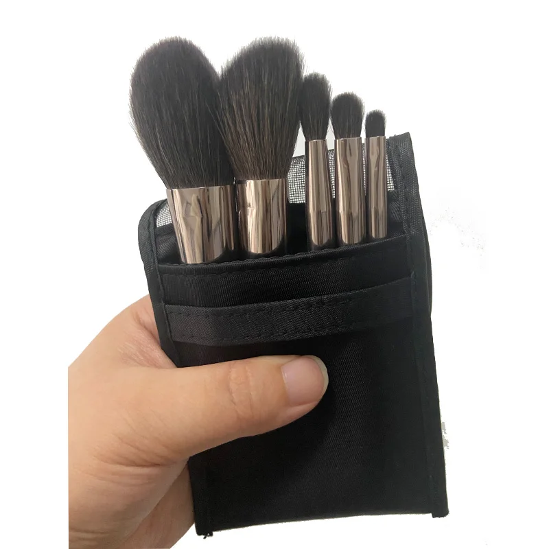 YAMENI 5PC Handmade Soft Squirrel Color Goat Hair Brushes Set Powder Contour Eye Blending Mini Makeup Brushes Kit With Bag